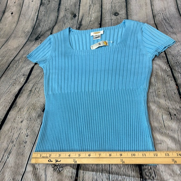 Talbots Vintage NWT Baby Blue Ribbed Silk Nylon Blend Top Retro Square Neck Sz P - Picture 8 of 9